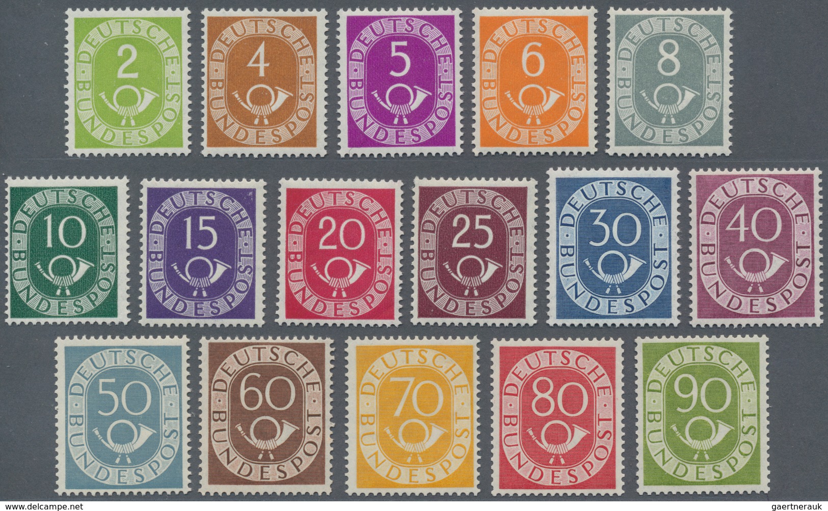 Bundesrepublik Deutschland: 1951- 1952, 2 Pfg. - 90 Pfg. Posthorn Als Postfrischer Satz, 70 Pf., 80 - Other & Unclassified