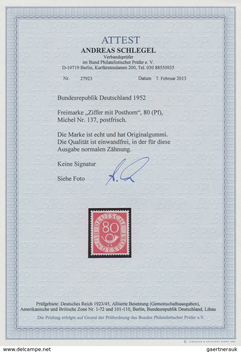 Bundesrepublik Deutschland: 1951- 1952, 2 Pfg. - 90 Pfg. Posthorn Als Postfrischer Satz, 70 Pf., 80 - Other & Unclassified