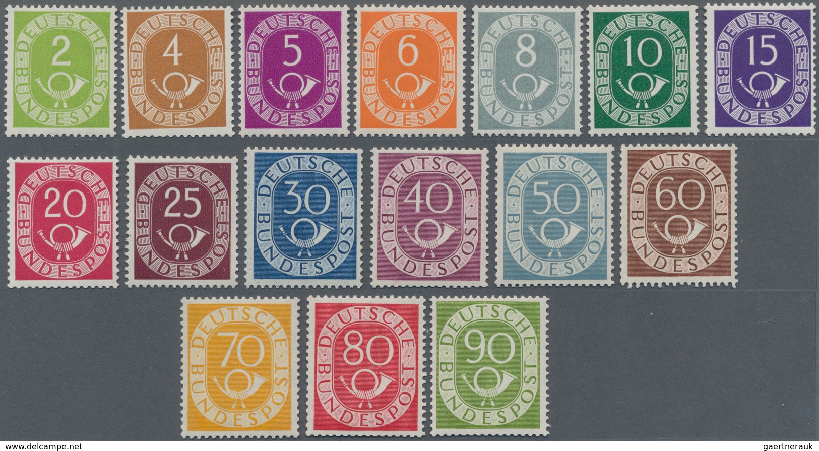 Bundesrepublik Deutschland: 1951, Freimarken-Serie 2 Pf - 90 Pf „Posthorn", Komplett In Sauberer Pos - Autres & Non Classés