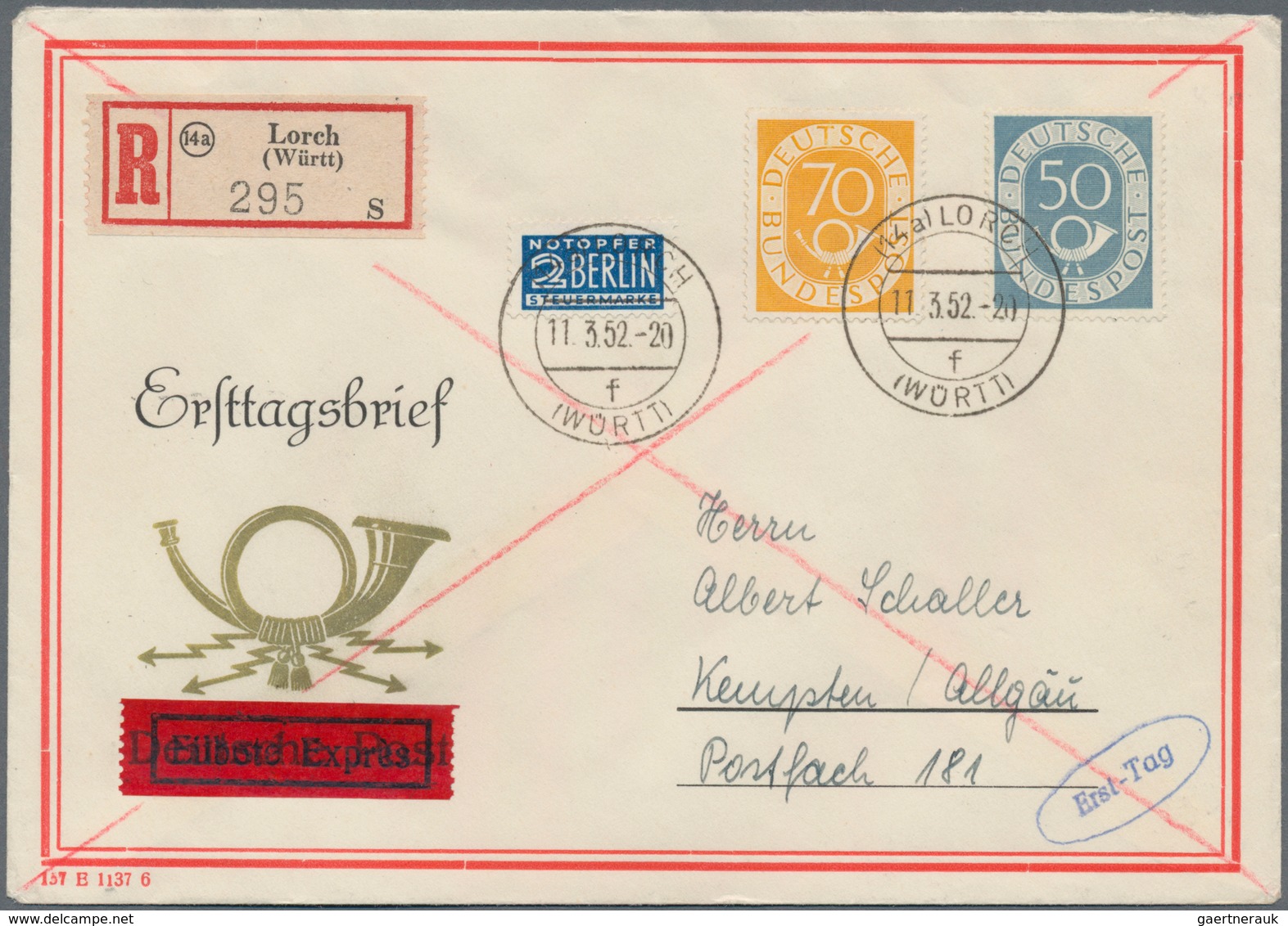 Bundesrepublik Deutschland: 1951/1952. Absolut Perfekte Luxus FDC Serie. 5x "Sieger"-FDC's, 40+60 Pf - Sonstige & Ohne Zuordnung