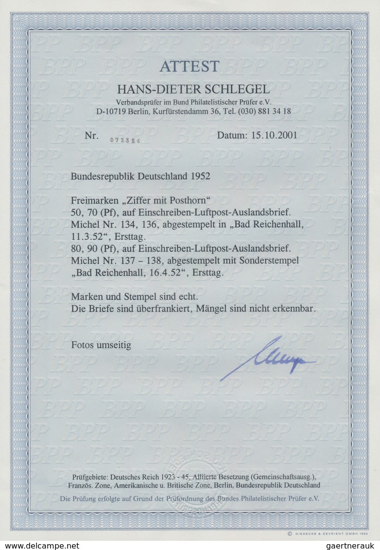 Bundesrepublik Deutschland: 1952, 50 Pf Und 70 Pf Posthorn, Je Vom Linken Rand Auf überfrankiertem L - Other & Unclassified