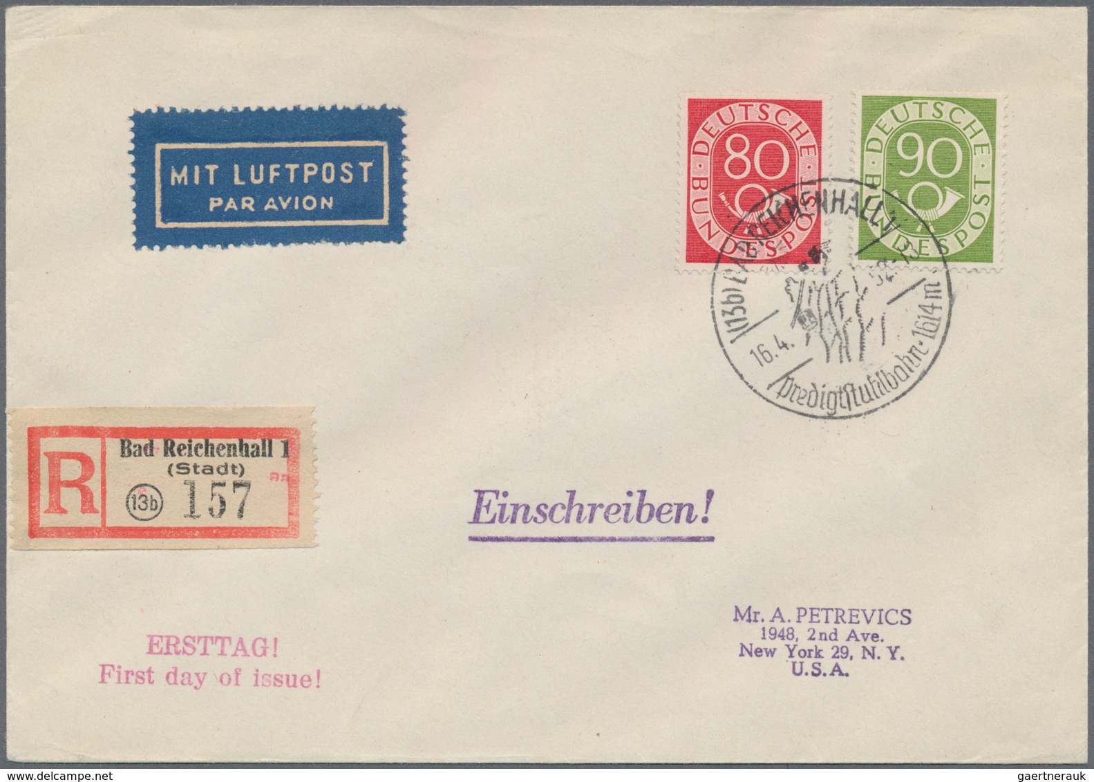 Bundesrepublik Deutschland: 1952, 80 Pf Und 90 Pf Posthorn, Perfekt Zentriert Auf überfrankiertem Lu - Autres & Non Classés