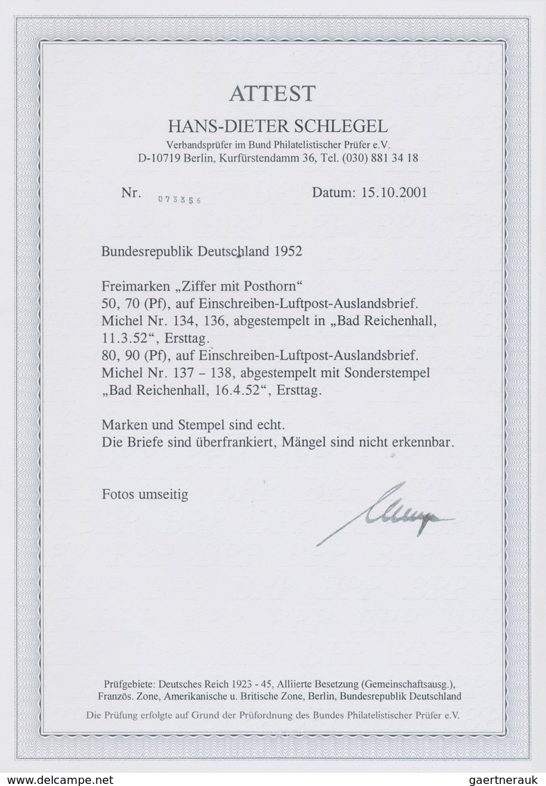 Bundesrepublik Deutschland: 1952, 80 Pf Und 90 Pf Posthorn, Perfekt Zentriert Auf überfrankiertem Lu - Autres & Non Classés