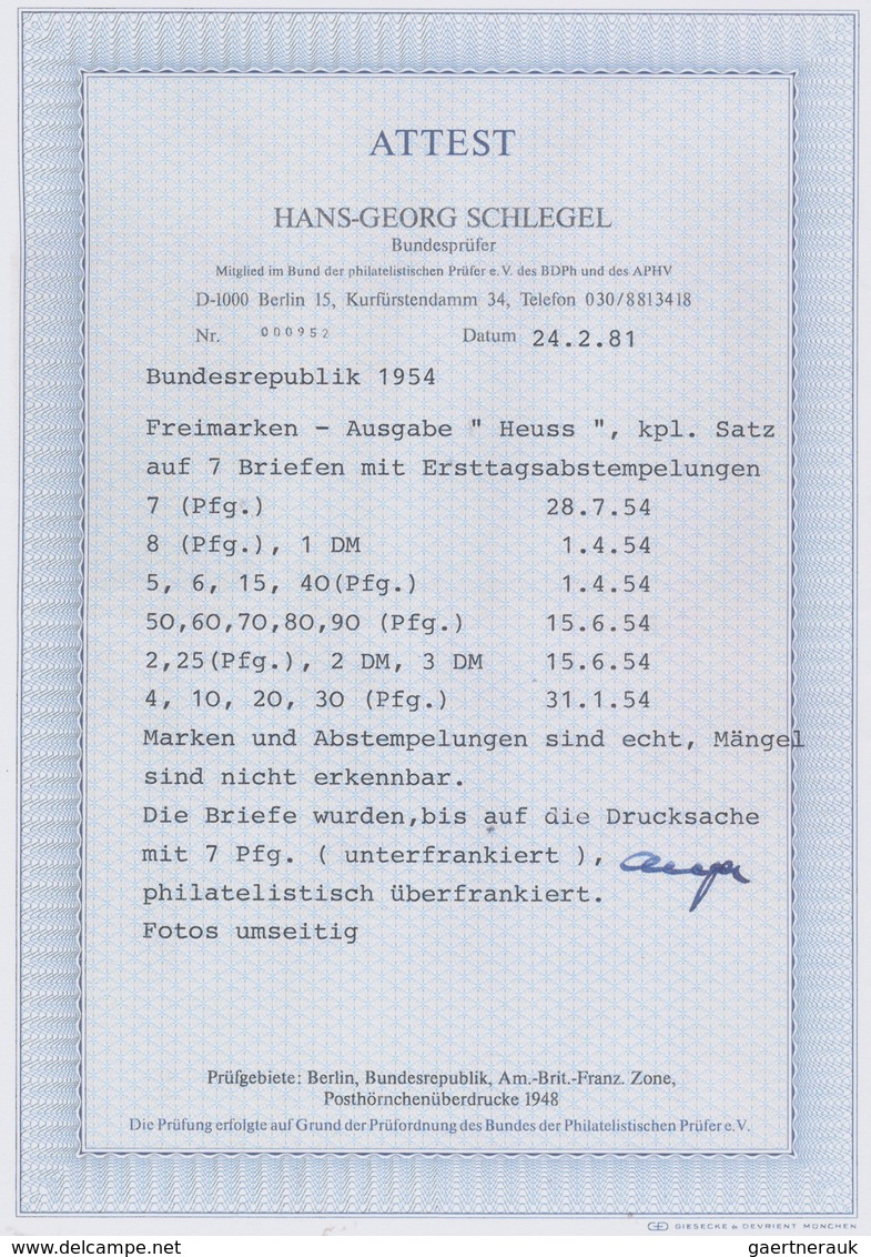 Bundesrepublik Deutschland: 1954, 2 Pfg., 25 Pfg., 50 Pfg. Und 60 Pfg. Heuss I Auf überfrankiertem I - Autres & Non Classés