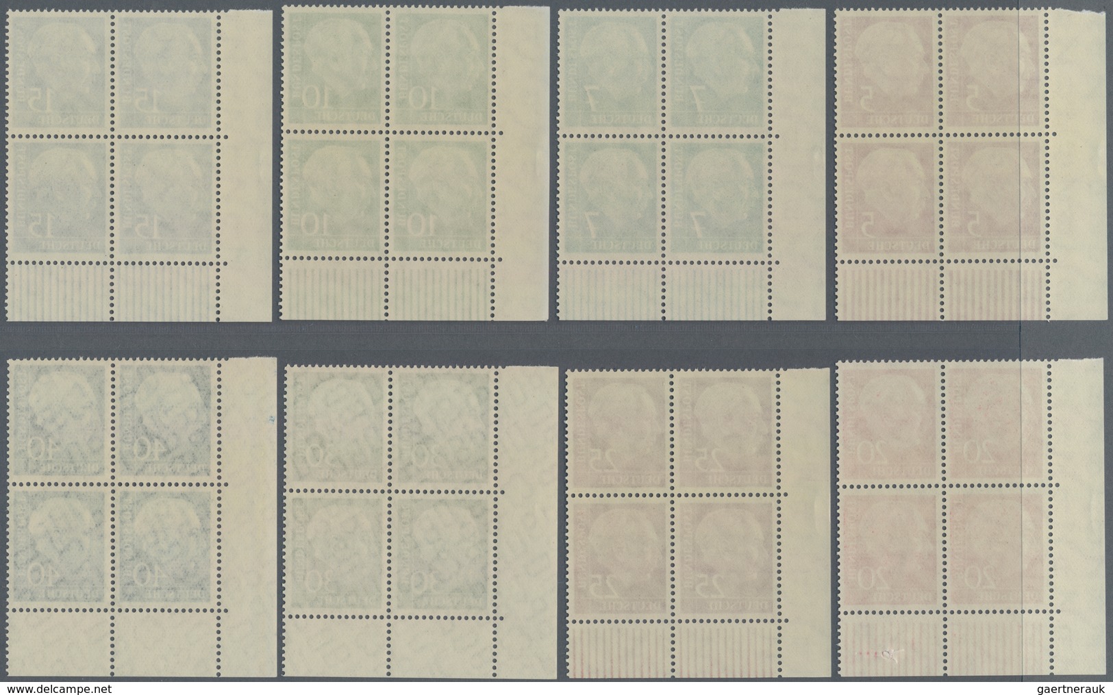 Bundesrepublik Deutschland: 1960, 5 Pf - 40 Pf Heuss Lumogen, Kompl. Satz In Eckrandviererblocks Von - Sonstige & Ohne Zuordnung