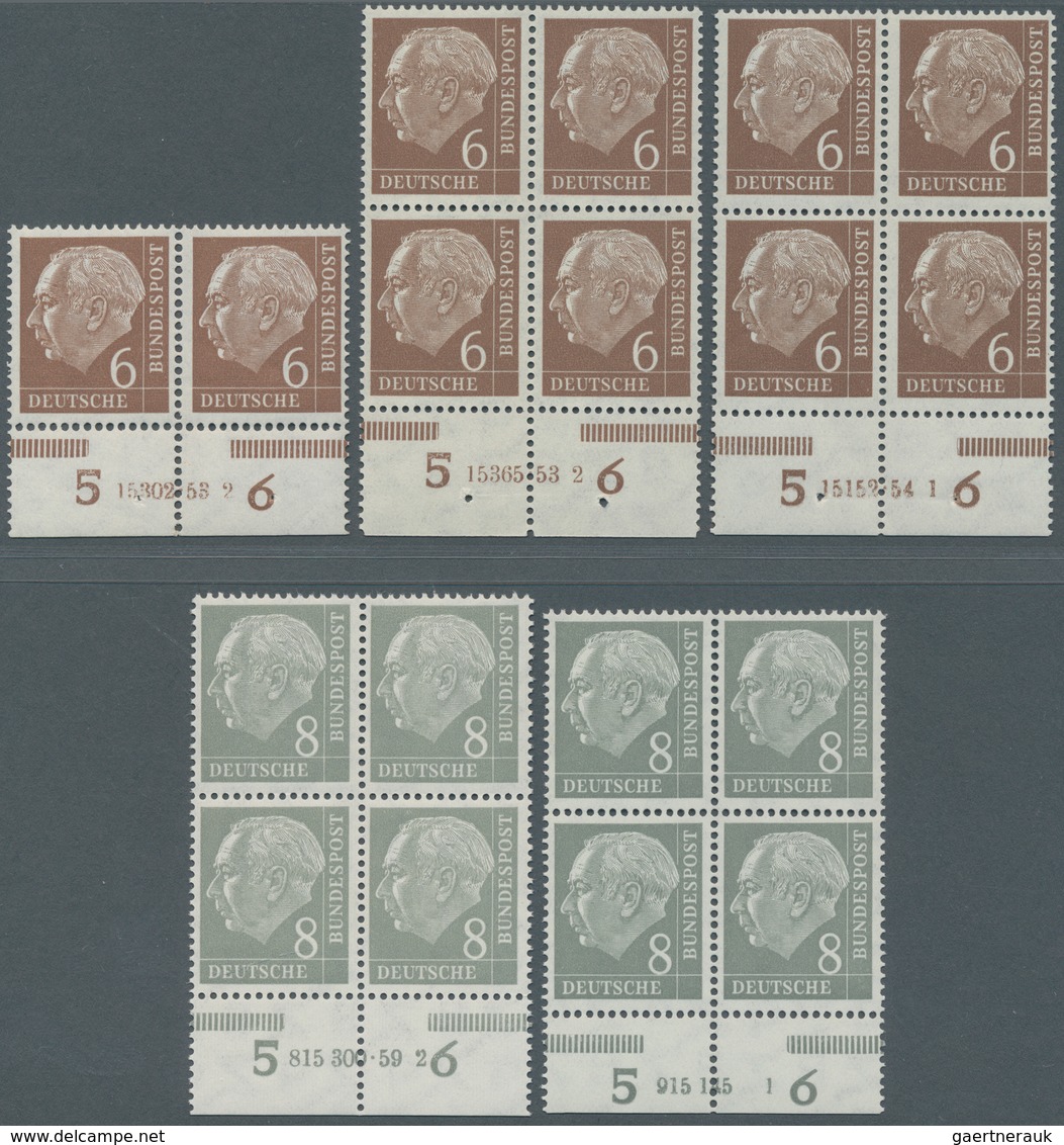 Bundesrepublik Deutschland: 1954, Freimarken Th. Heuss 6 Pf Im Waagerechten Paar, 2 Viererblocks Und - Sonstige & Ohne Zuordnung