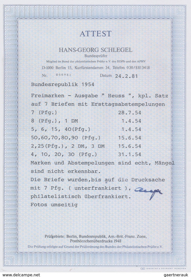 Bundesrepublik Deutschland: 1954, 70 Pfg., 80 Pfg. Und 90 Pfg. Heuss I Auf überfrankiertem Illustrie - Autres & Non Classés