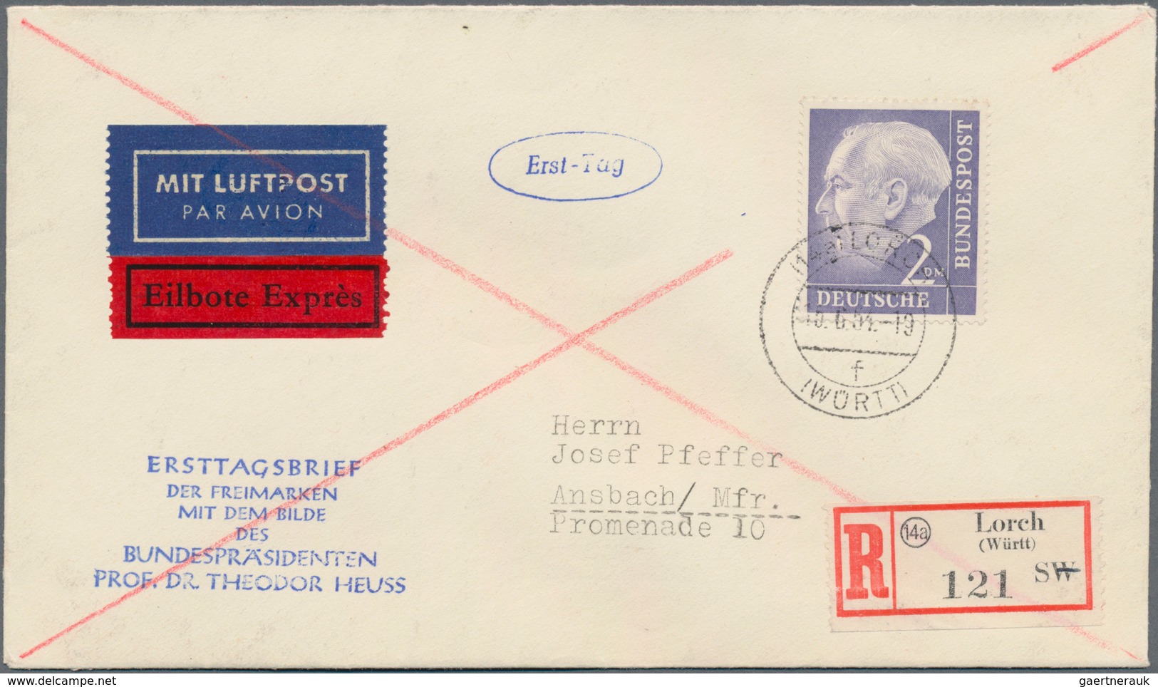 Bundesrepublik Deutschland: 1954. Heuss 2 DM. Ausgesucht Schöner Luxus-Eilboten-R-Sieger-FDC, Ank.-S - Other & Unclassified