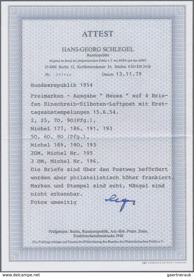 Bundesrepublik Deutschland: 1954. Heuss 2 DM. Ausgesucht Schöner Luxus-Eilboten-R-Sieger-FDC, Ank.-S - Other & Unclassified