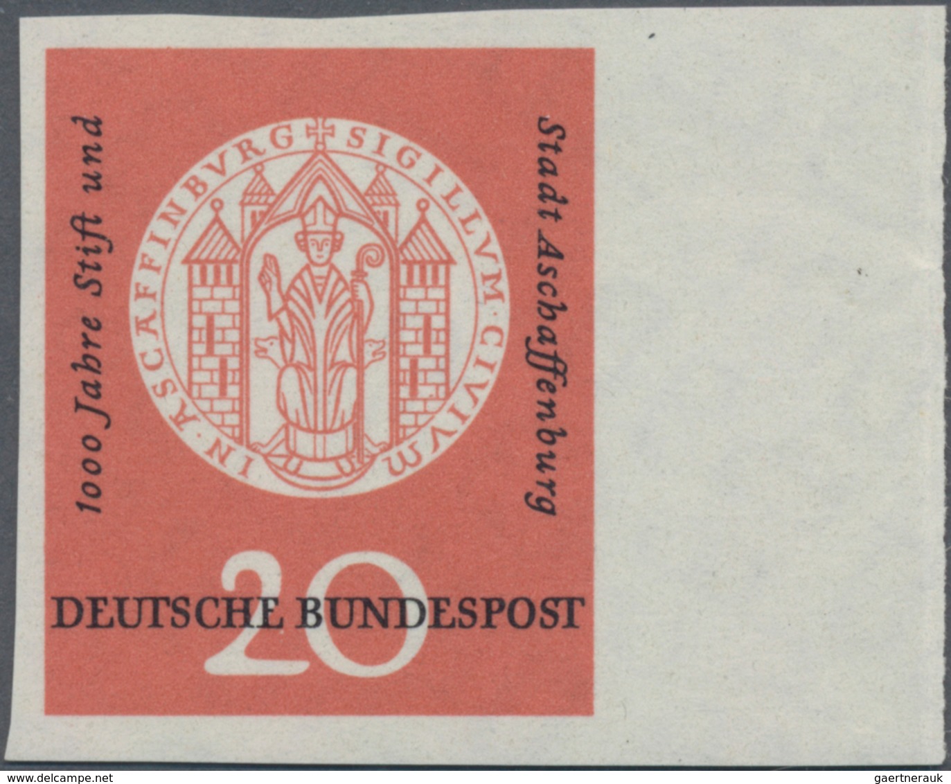 Bundesrepublik Deutschland: 1957, 20 Pf Aschaffenburg, UNGEZÄHNT Vom Rechten Bogenrand (Feld 40) Mit - Sonstige & Ohne Zuordnung