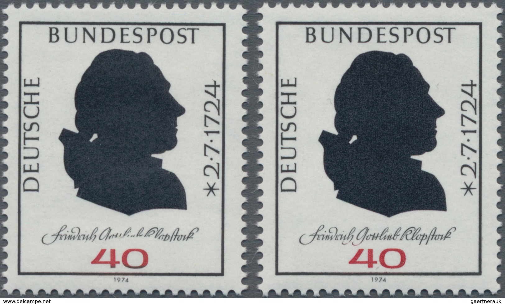 Bundesrepublik Deutschland: 1974, 40 Pfg. Klopstock Mit Abart "Namenszug Halbkreisförmig Fehlend", P - Other & Unclassified