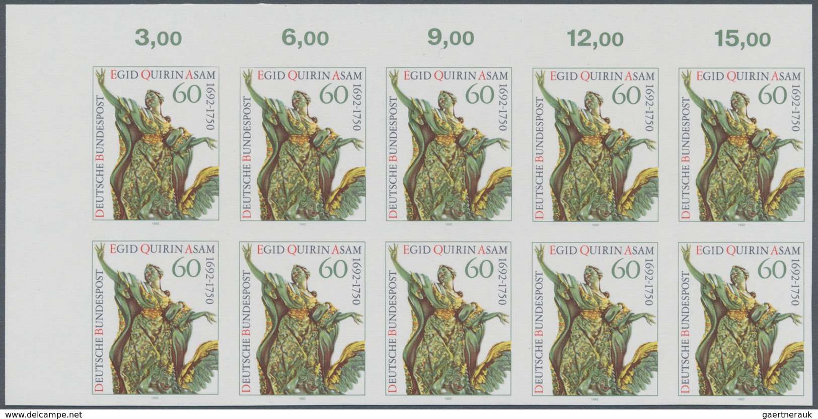 Bundesrepublik Deutschland: 1992, Asam, Ungezähnter 10er Block (5x2) Aus Bogenecke Oben Links, Mit R - Sonstige & Ohne Zuordnung