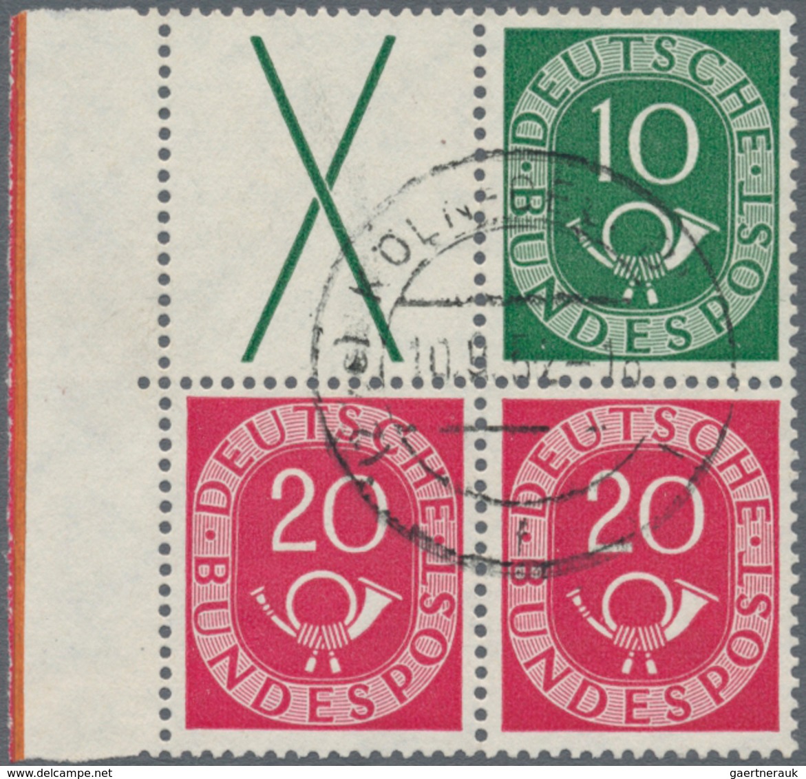 Bundesrepublik - Zusammendrucke: 1951, Posthorn Zusammendruck X/20 Pfg. Und 10/20 Pfg. Als Gestempel - Se-Tenant