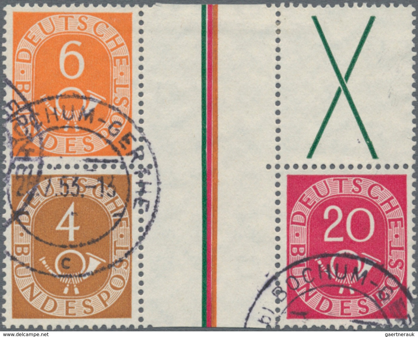 Bundesrepublik - Zusammendrucke: 1951, Posthorn Zusammendruck X/20 Pfg. Und 6/4 Pfg. Zusammenhängend - Se-Tenant
