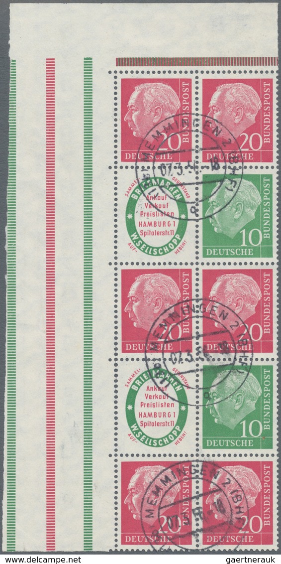 Bundesrepublik - Zusammendrucke: 1955, Heuss 20/R1/20 Sowie R1/20 U. Andere Im Gestempelten Zehnerbl - Se-Tenant