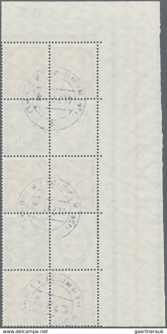 Bundesrepublik - Zusammendrucke: 1955, Heuss 20/R1/20 Sowie R1/20 U. Andere Im Gestempelten Zehnerbl - Se-Tenant