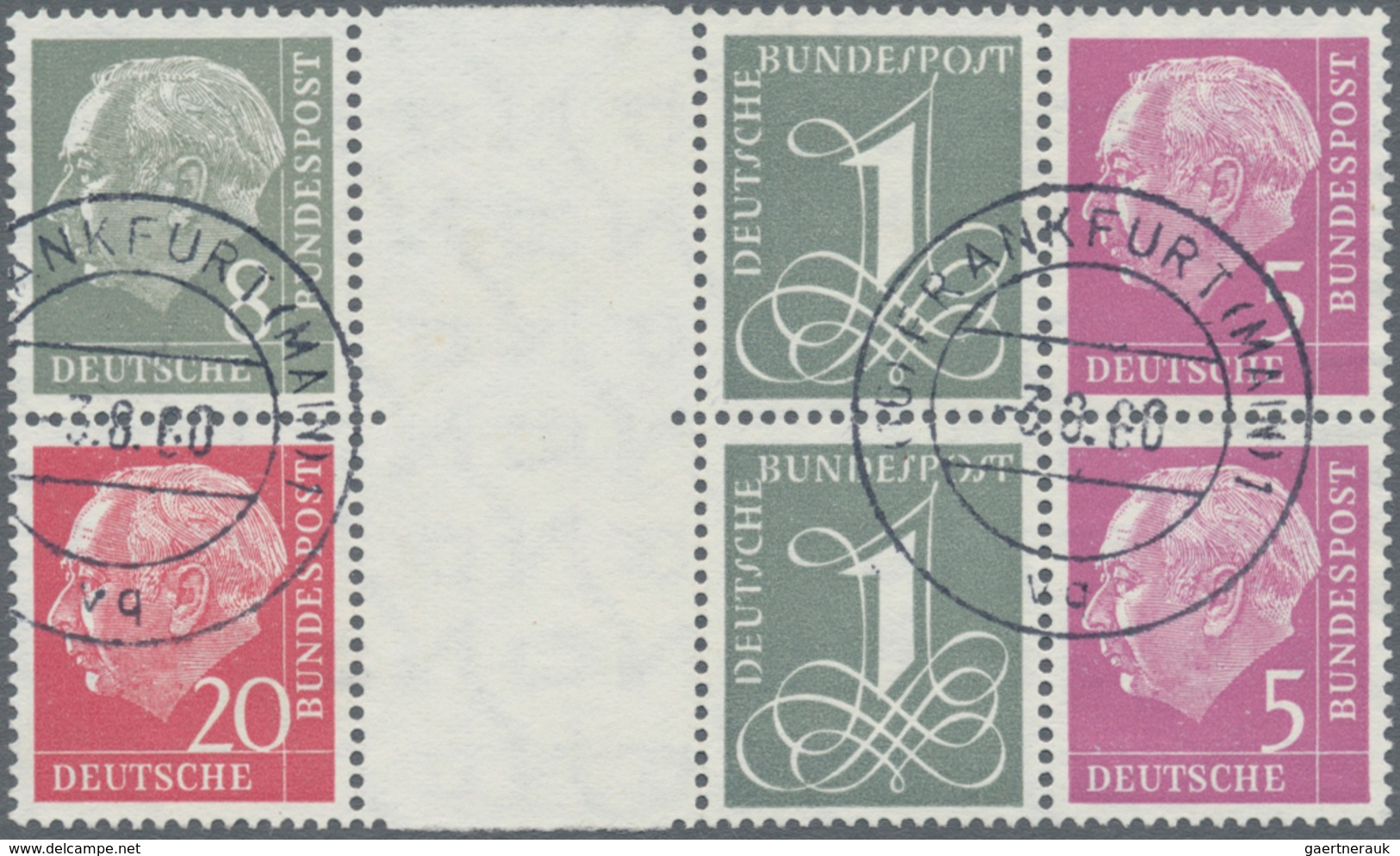 Bundesrepublik - Zusammendrucke: 1960, Heuss/Ziffer Zusammendruck 8/Z/1/5 Sowie 20/Z/1/5 Zusammenhän - Zusammendrucke