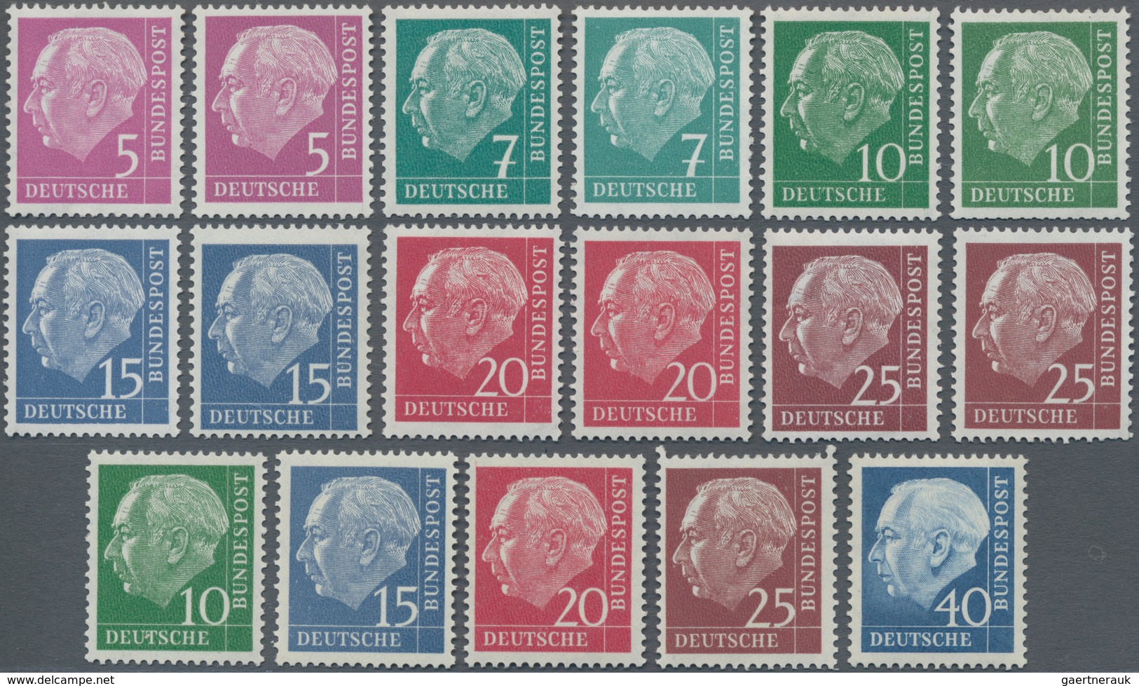 Bundesrepublik - Rollenmarken: 1954/60, HEUSS I/II 5 - 70 Pf überkomplett Mit Glattem Und Geriffelte - Roller Precancels