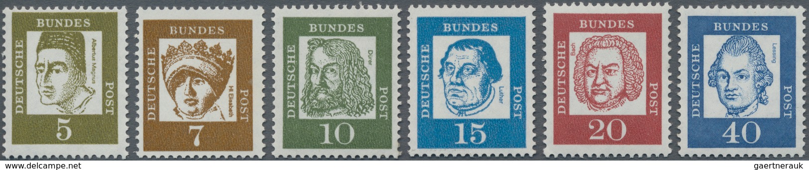 Bundesrepublik - Rollenmarken: 1961, Bedeutende Deutsche 5 - 40 Pfg., 6 Werte Komplett Auf Weißem Pa - Roller Precancels