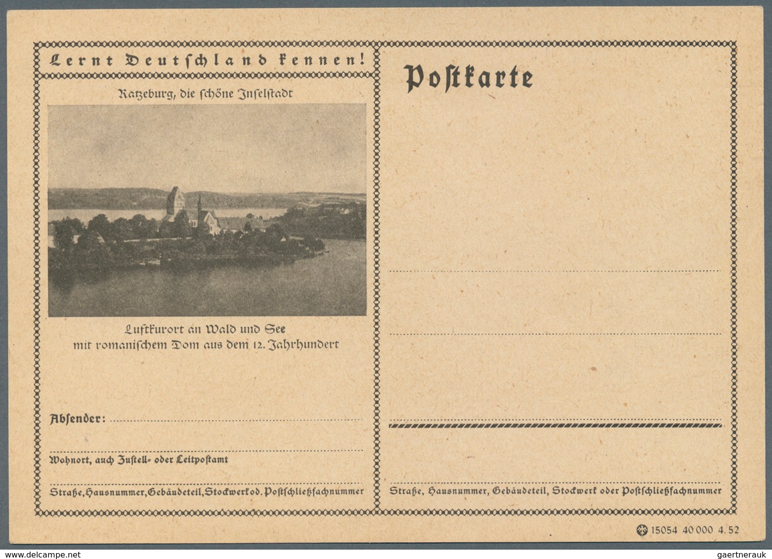 Bundesrepublik - Ganzsachen: 1952, Probedruck: Bildpostkarte 10 Pf Grün Posthorn, Ohne Wertstempel, - Autres & Non Classés