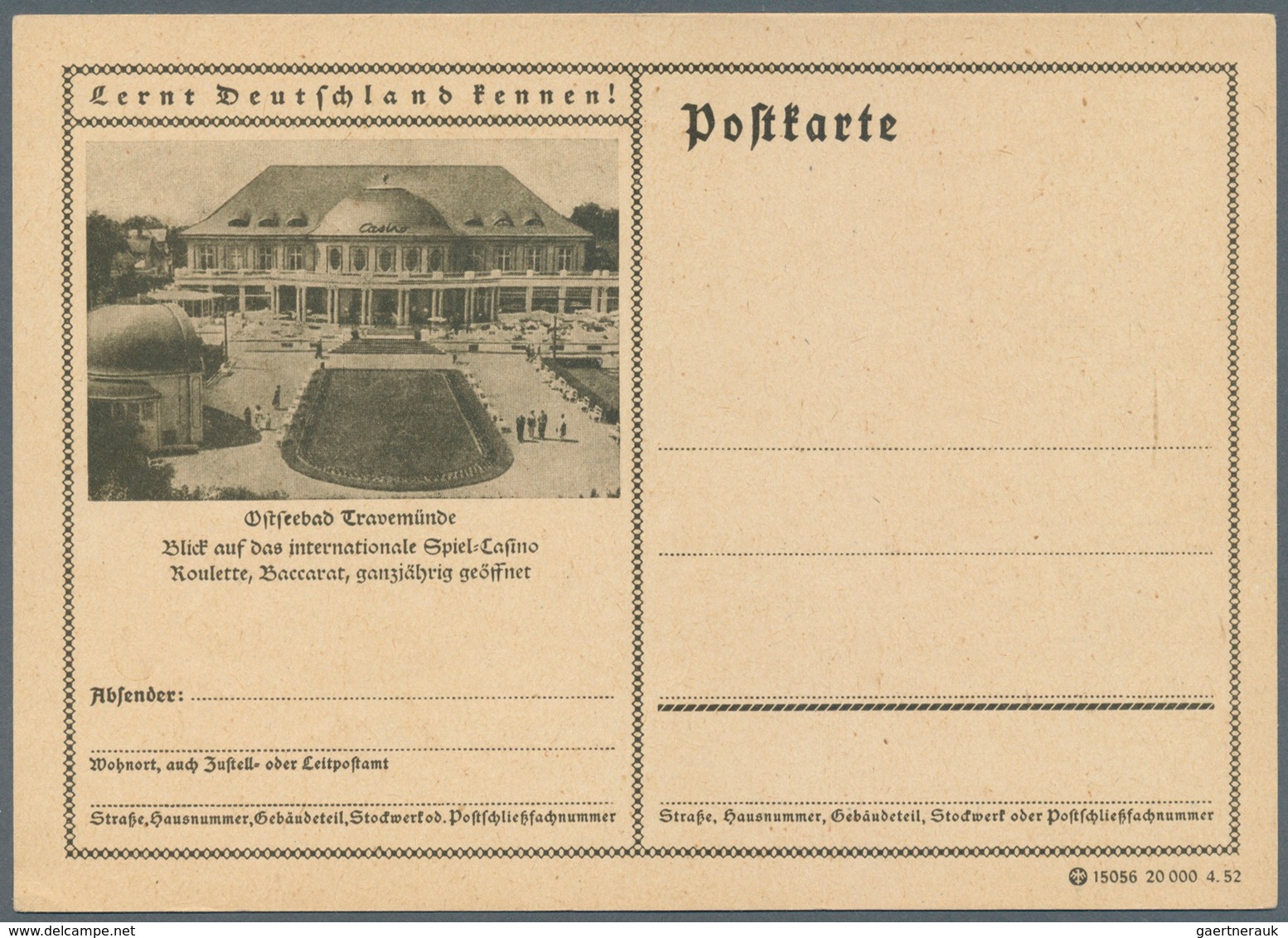 Bundesrepublik - Ganzsachen: 1952, Probedruck: Bildpostkarte 10 Pf Grün Posthorn, Ohne Wertstempel, - Sonstige & Ohne Zuordnung