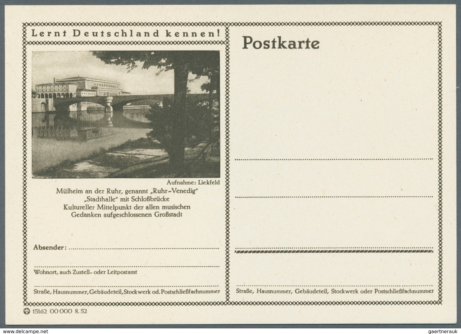 Bundesrepublik - Ganzsachen: 1952, Probedruck: Bildpostkarte 10 Pf Grün Posthorn, Ohne Wertstempel, - Andere & Zonder Classificatie