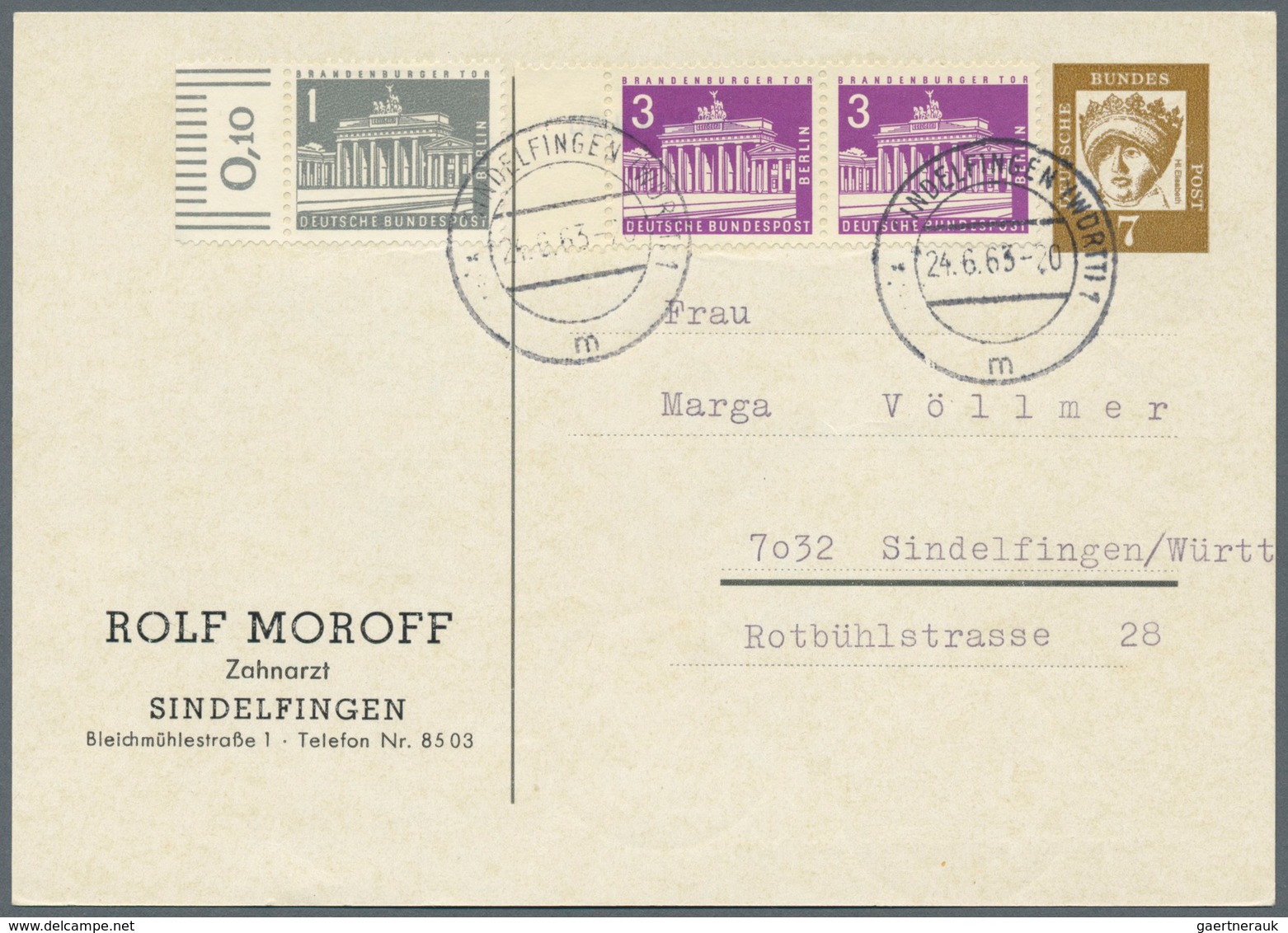 Bundesrepublik - Ganzsachen: 1963, Privat-Postkarte 7 Pf Deutsche "Moroff, Zahnarzt", Rs. Vordruck " - Other & Unclassified