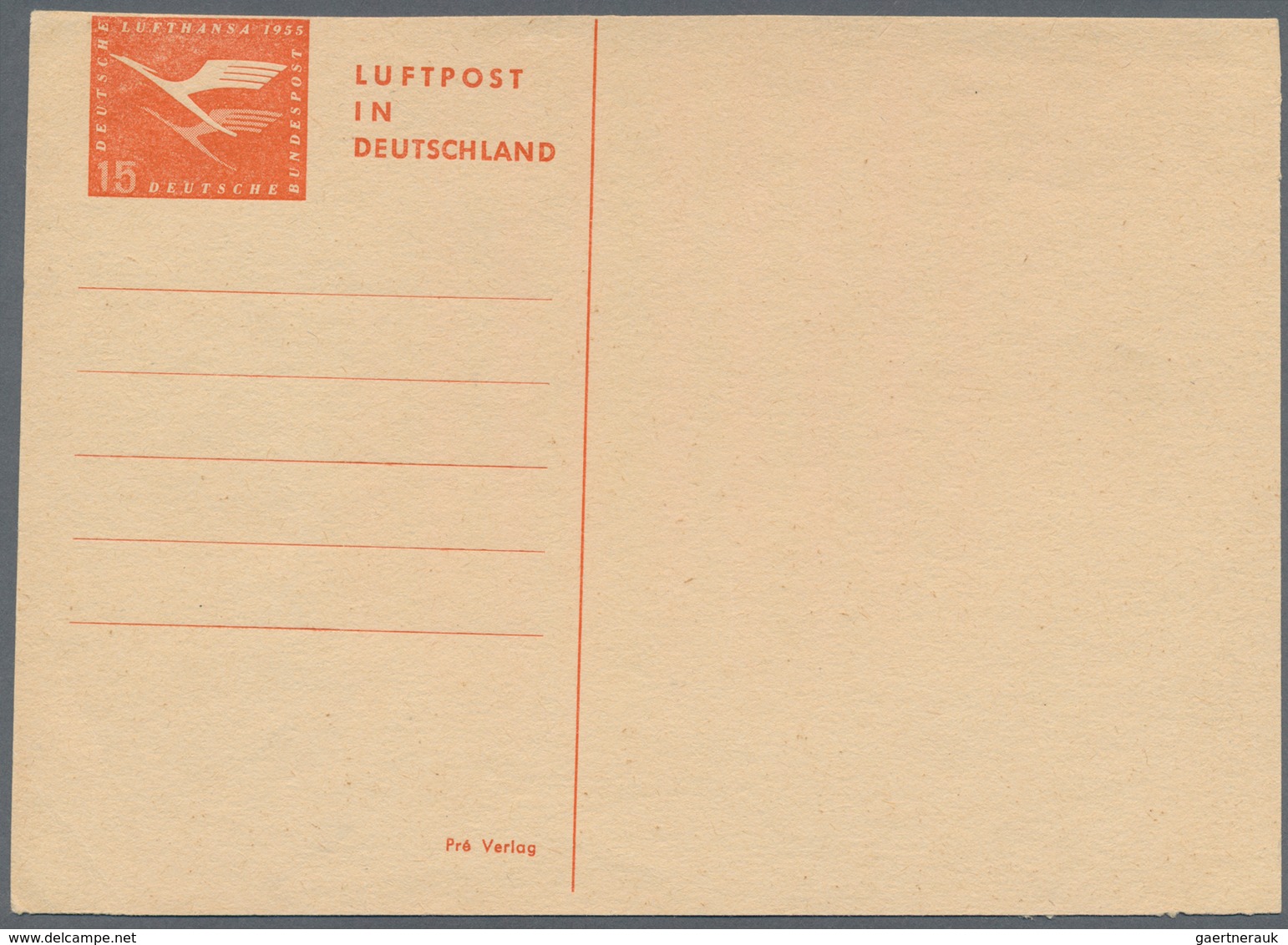 Bundesrepublik - Besonderheiten: 1955, 15 Pfg. Lufthansa, Essay In Orange Zu Einer Nicht Realisierte - Autres & Non Classés