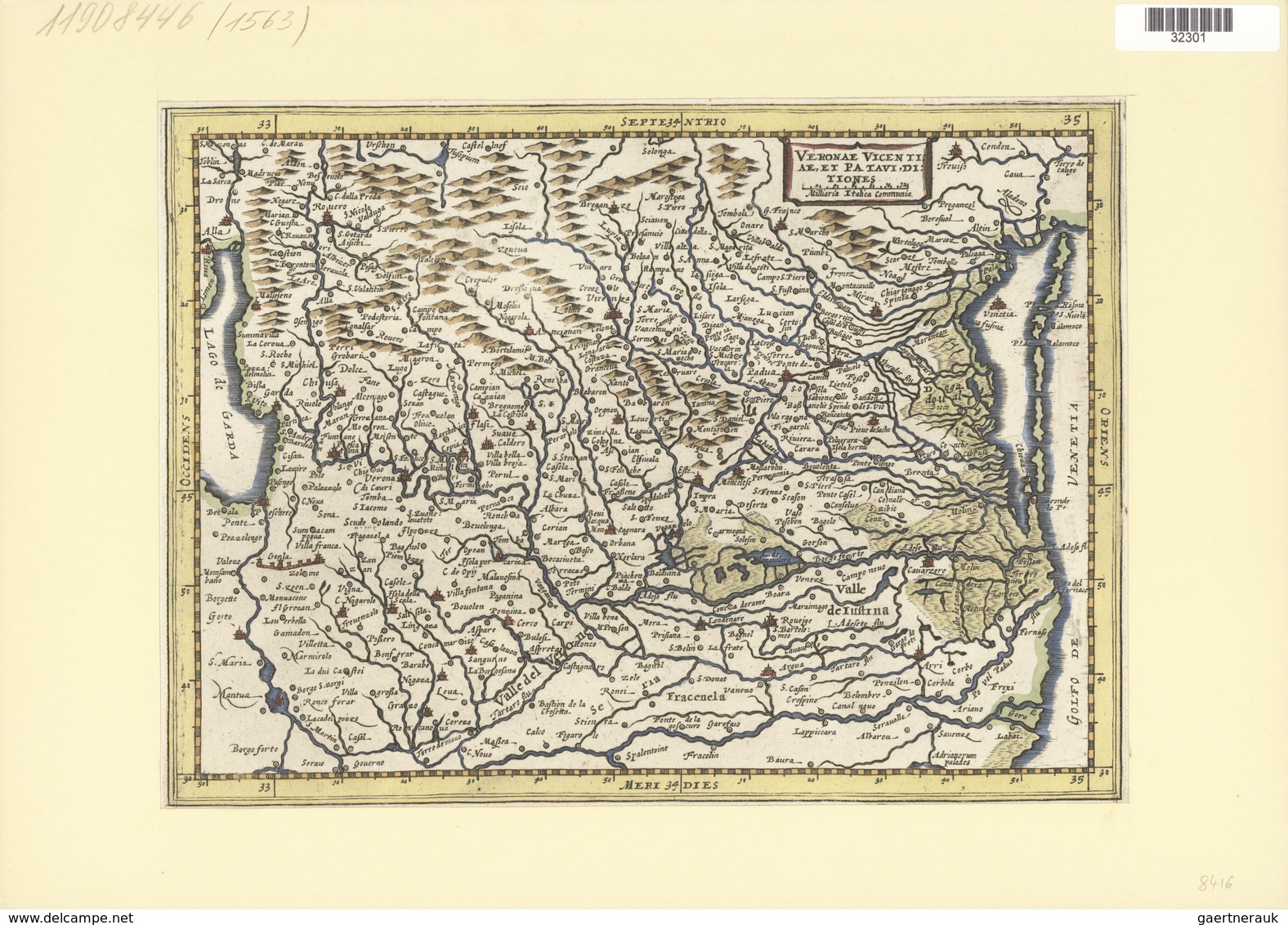 Landkarten Und Stiche: 1676 Map Of Italy From Lago Di Garda To The Lagoon Of Venice / Venezia, And F - Geography
