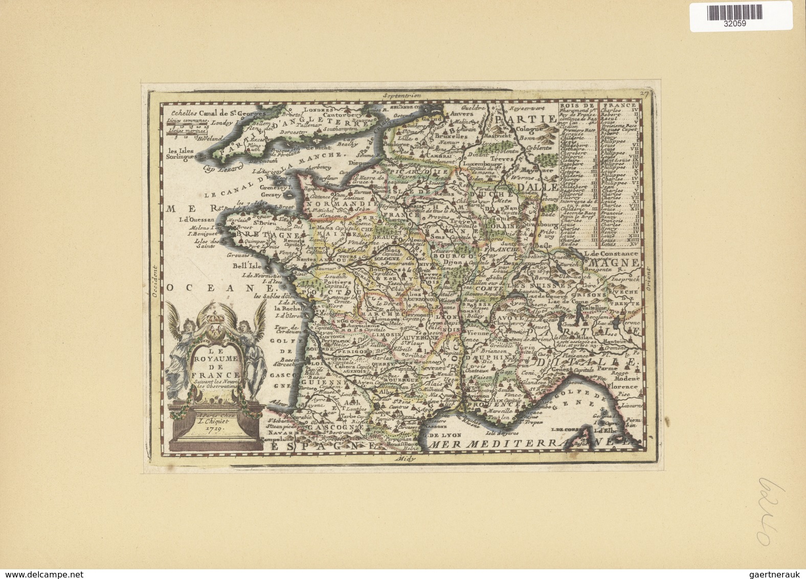 Landkarten Und Stiche: 1719. Map Of France From The English Channel To Spain And Italy. By Jacques C - Geography