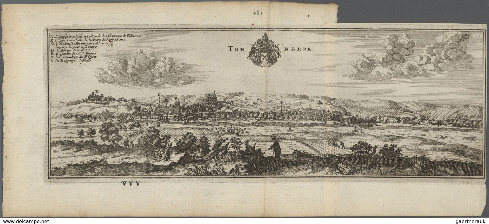 Landkarten Und Stiche: 1679. Original Tonnerre City Bird's-eye Map From The 1679 Dutch Produced Atla - Géographie