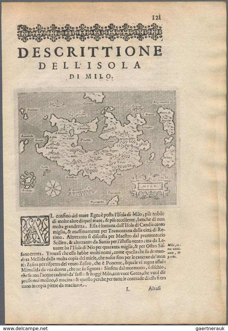 Landkarten Und Stiche: 1620. Map Of The Greek Island Of Milo; With Decorative Compass Rose And Carto - Aardrijkskunde