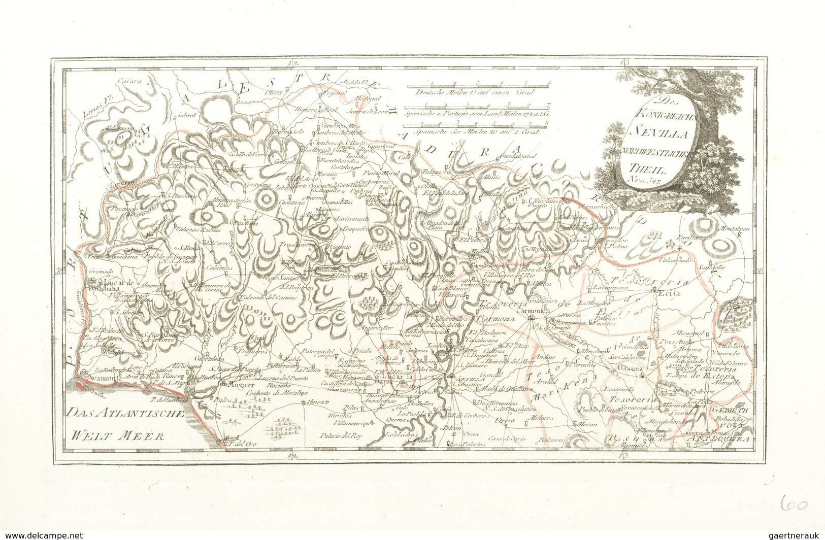 Landkarten Und Stiche: 1789. "Des Koenigreichs Sevilla Nordwestliche Theil" From Schauplatz Der Funf - Géographie
