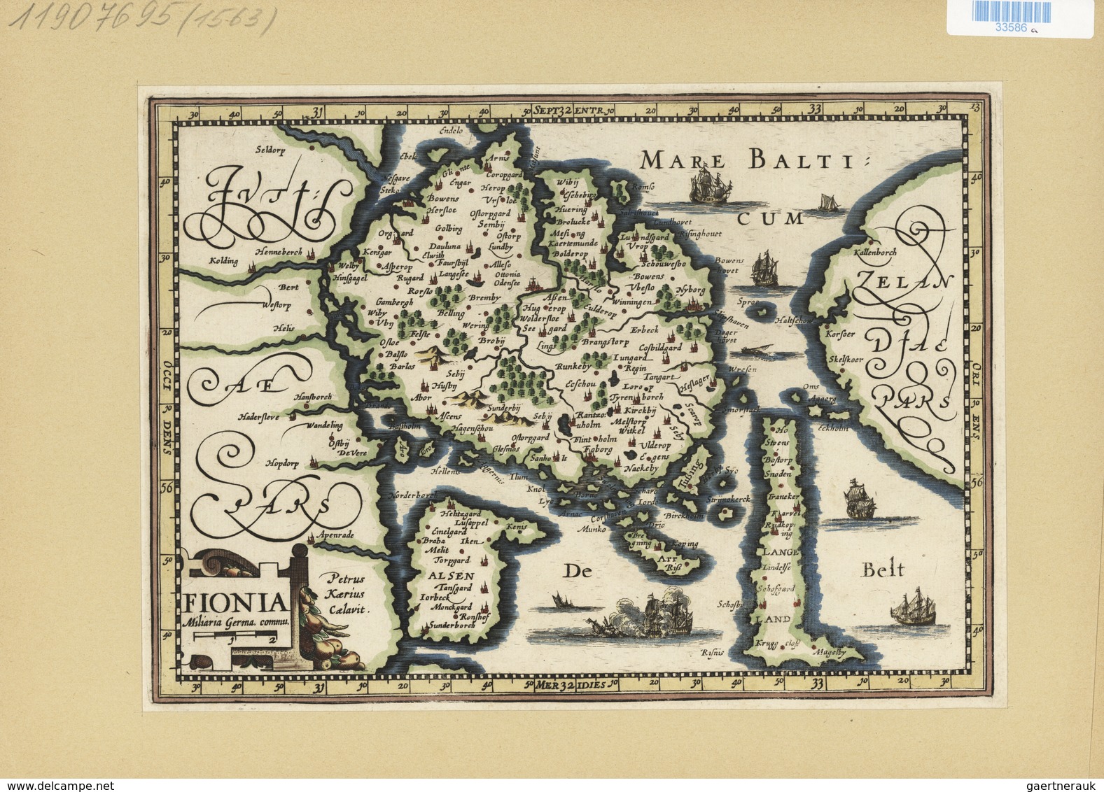 Landkarten Und Stiche: 1734. Map Of Fionia / Funen / Denmark. From The Mercator Atlas Minor Ca 1607, - Géographie