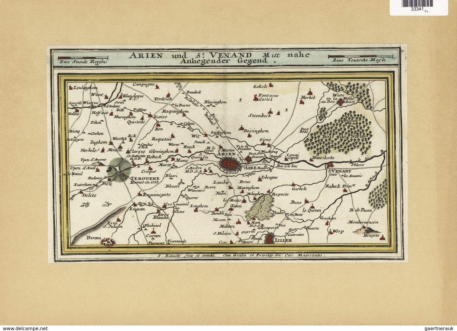 Landkarten Und Stiche: 1720 (ca.): Hand-colored Map Of Arien In The Calais Region Of France By Gabri - Geography