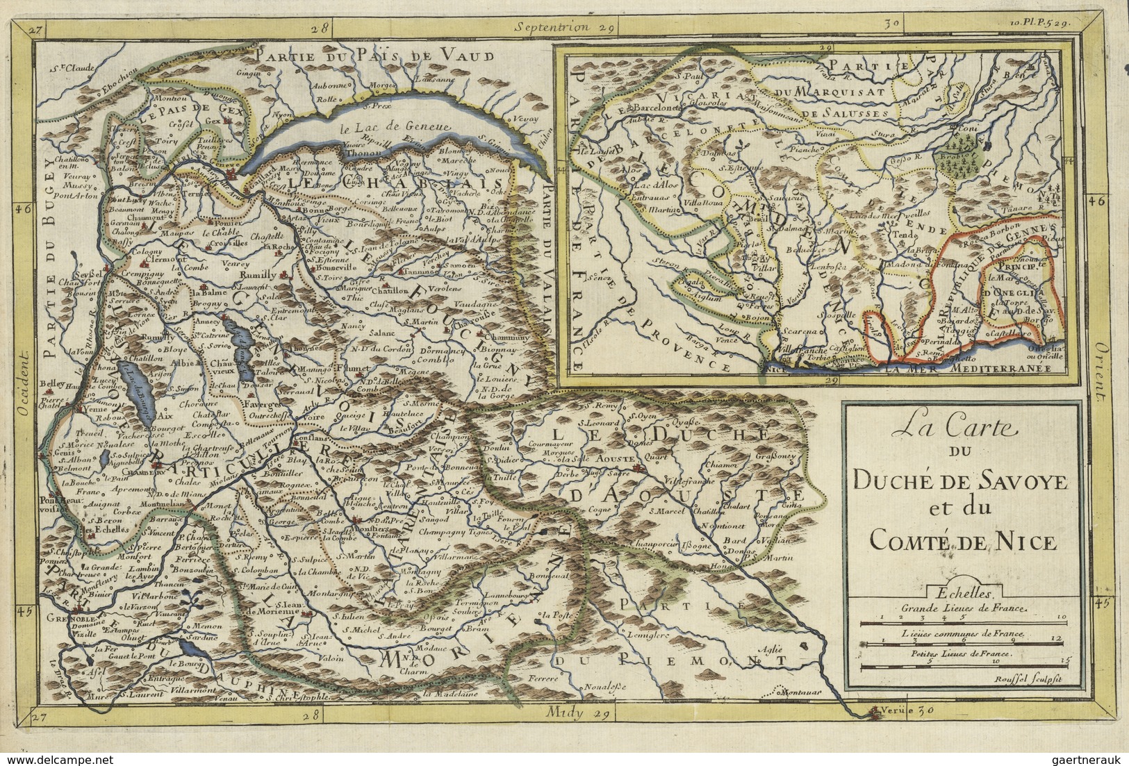 Landkarten Und Stiche: 1689 Map Of Savoy And Nice By Roussel. Nicely Colored On Laid Paper, Very Fin - Géographie