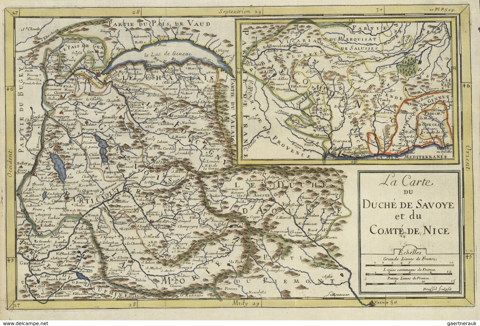 Landkarten Und Stiche: 1689 Map Of Savoy And Nice By Roussel. Nicely Colored On Laid Paper, Very Fin - Geographie