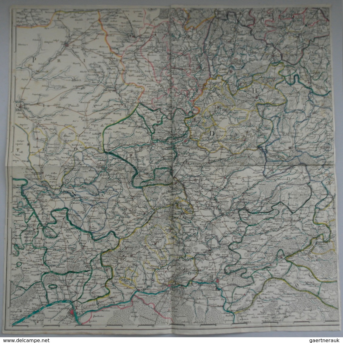 Landkarten Und Stiche: One Quarter Of A Rare Wall Map Of The Of Hesse / Darmstadt Region Of Germany, - Geography