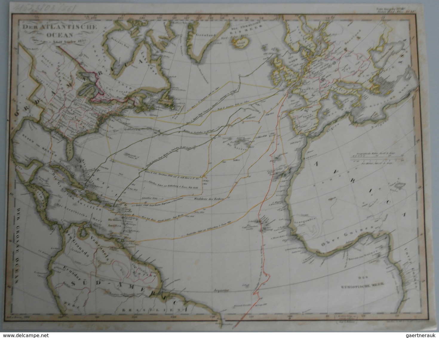 Landkarten Und Stiche: 1835 (ca): Original, Period Map Of The Exploration Of The Americas Via The At - Geography