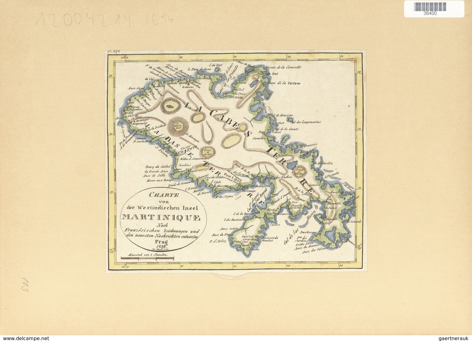 Landkarten Und Stiche: 1822. Map Of The Island Of Martinique, By One Fr. Pluth, From Prague In 1822. - Geografía