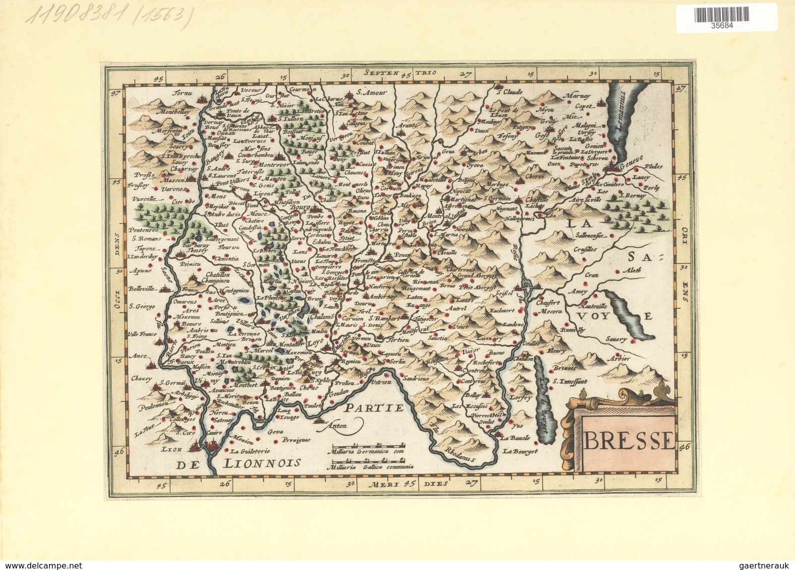 Landkarten Und Stiche: 1734. Map Of Bresse Region Of France Up To Lac Lemans In Switzerland. From Th - Géographie