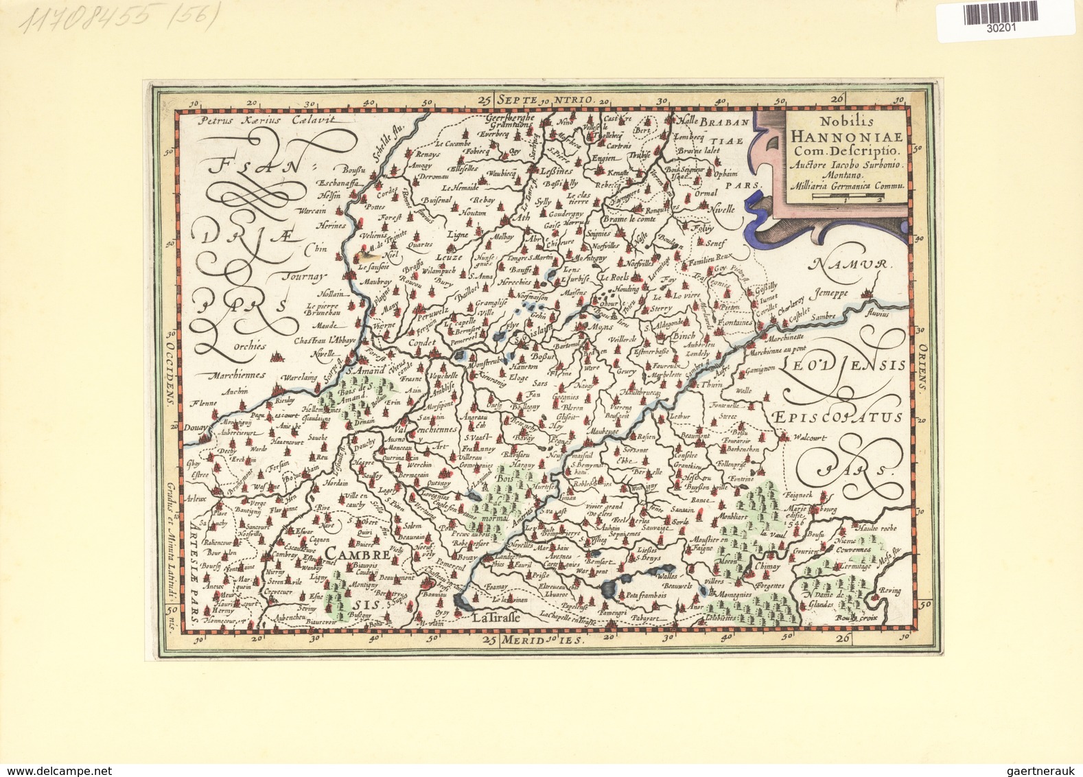 Landkarten Und Stiche: 1734. Nobilis Hannoniae Com.Descriptio Auctore Jacob Surbonio Montana, By Jac - Geographie