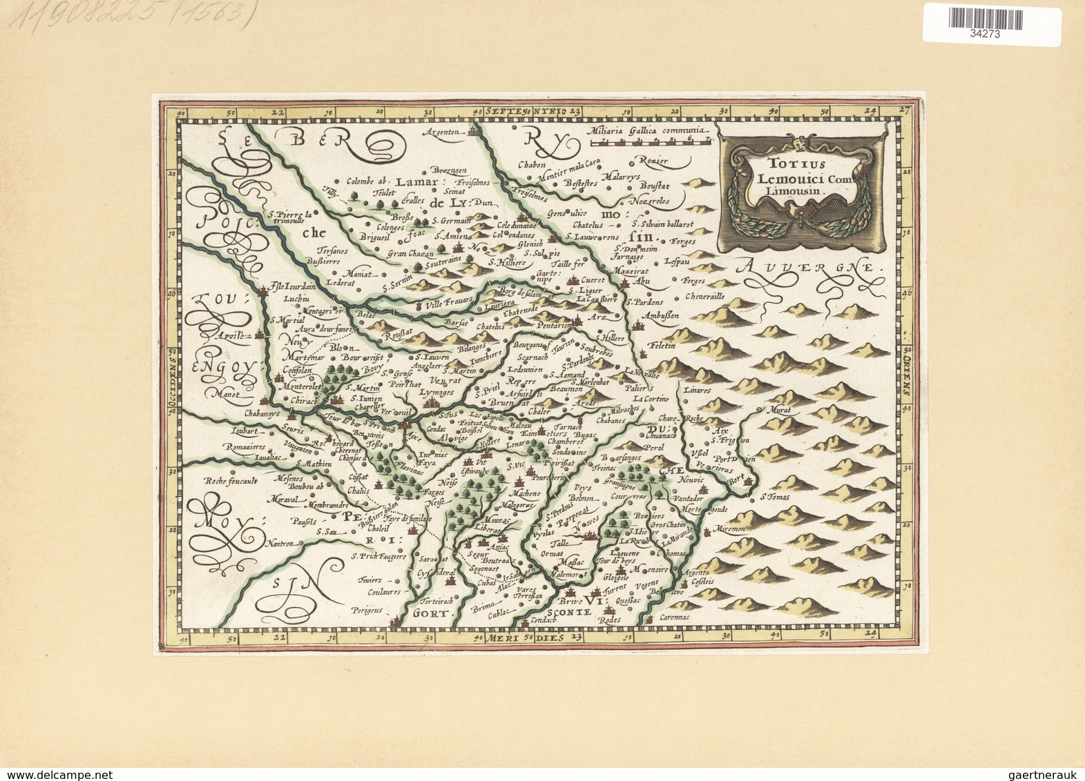 Landkarten Und Stiche: 1734. Totius Lemouici Com Limousin From The Mercator Atlas Minor Ca 1648, Lat - Geographie