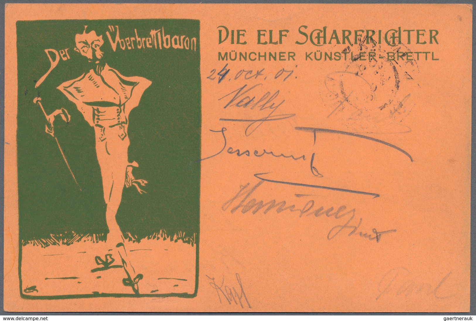 Ansichtskarten: Künstler / Artists: DIE ELF SCHARFRICHTER, "Der Überbrettlbaron" 1901, Münchner Küns - Unclassified