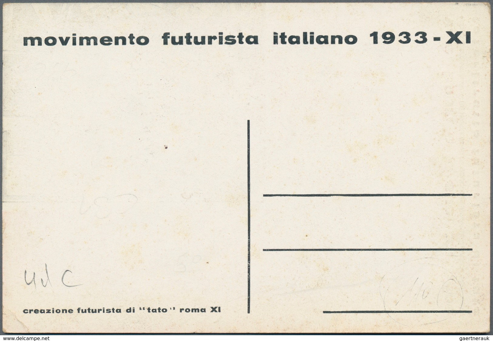 Ansichtskarten: Künstler / Artists: FUTURISMUS ITALIEN, "movimento Futurista Italiano 1933" Ungebrau - Non Classés