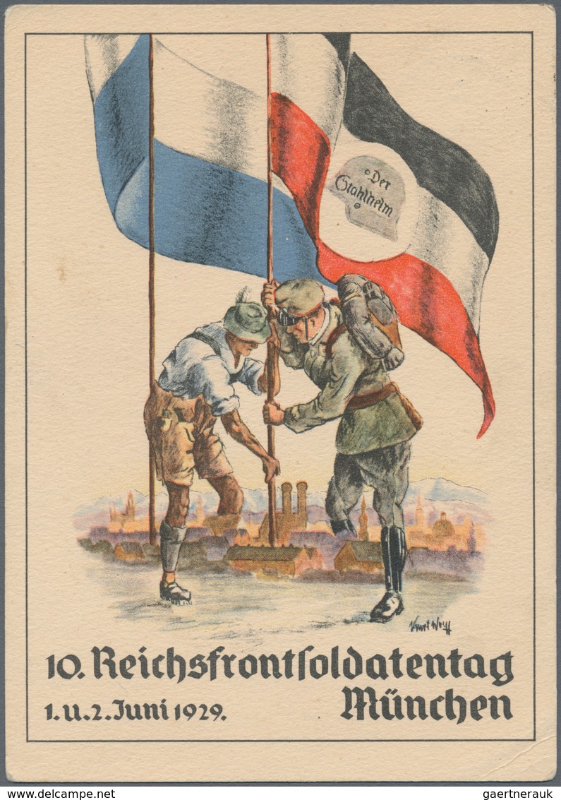 Ansichtskarten: Politik / Politics: REICHSFRONTSOLDATENTAG, München 1929, Zwei Propagandakarten, Bei - Figuren