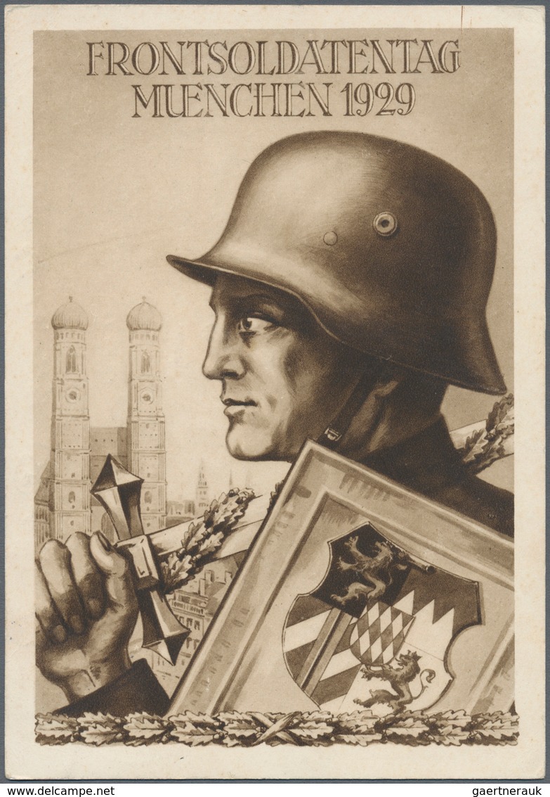 Ansichtskarten: Politik / Politics: REICHSFRONTSOLDATENTAG, München 1929, Zwei Propagandakarten, Bei - Figuren