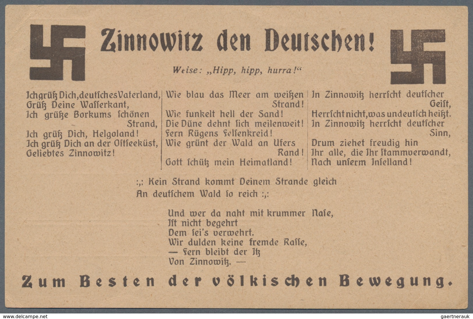 Ansichtskarten: Propaganda: 1921 Zinnowitz Den Deutschen / Zinnowitz Of The Germans, Home Of "the Ge - Politieke Partijen & Verkiezingen