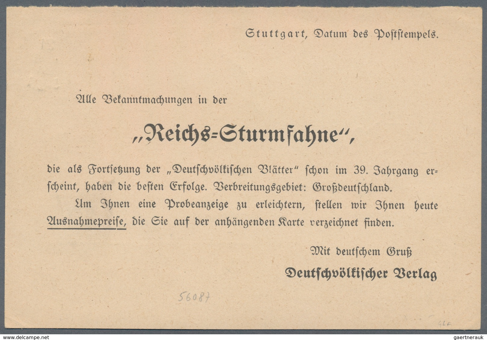 Ansichtskarten: Propaganda: 1924 Advertising Card For The Reich's Sturmfahne, An Influential Anti-Se - Politieke Partijen & Verkiezingen