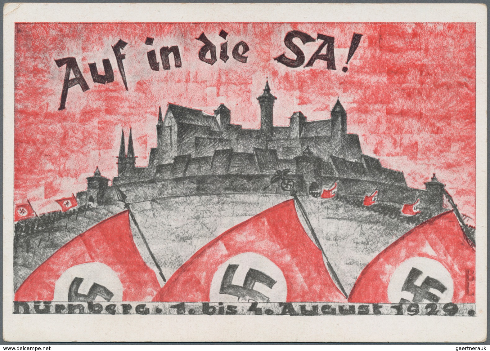 Ansichtskarten: Propaganda: 1929, Dt. Reich. Farbkarte "Auf In Die SA! / Nürnberg 1. Bis 4. August 1 - Politieke Partijen & Verkiezingen